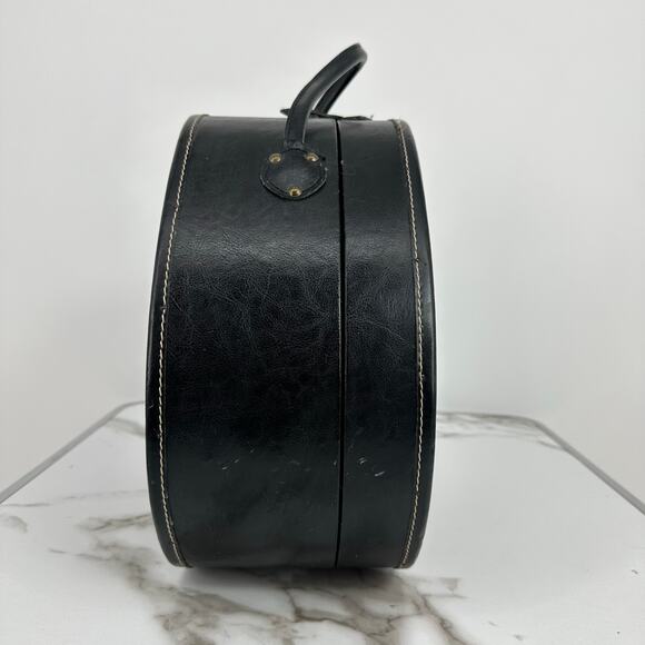 Vintage Paris Poodle Eiffel Tower Black Leather Embroider Hatbox Large Purse Bag - Picture 3 of 8